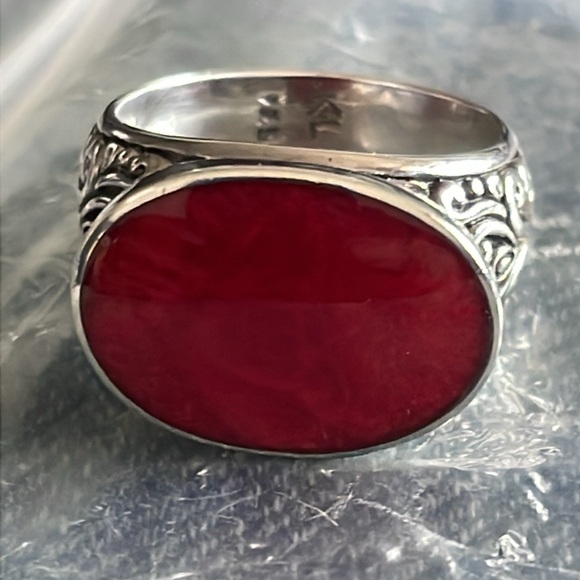 Sterling Silver red coral ring and earring set - Picture 11 of 11